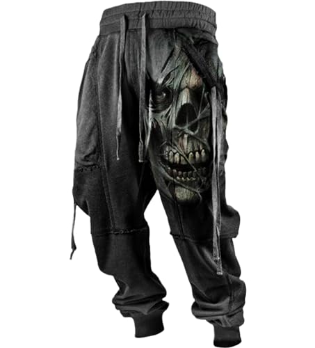 XUSAI Western-Fleece-Jogginghose für Herren mit Totenkopf-Grafik, lässig, lockerer Kordelzug, aktive Joggerhose,Schwarz,M XUSAI Western-Fleece-Jogginghose für Herren mit Totenkopf-Grafik, lässig, lockerer Kordelzug, aktive Joggerhose,Schwarz,M