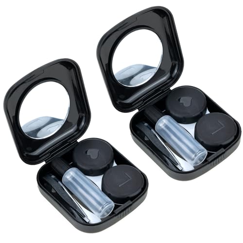 Set di 2 Custodia per Lenti a Contatto, Custodia Lenti a Contatto con Specchio, Porta Lenti a Contatto da Viaggio, Portalenti per Lenti a Contatto Igienica Portatile per Viaggi a Casa All'aperto, Nero