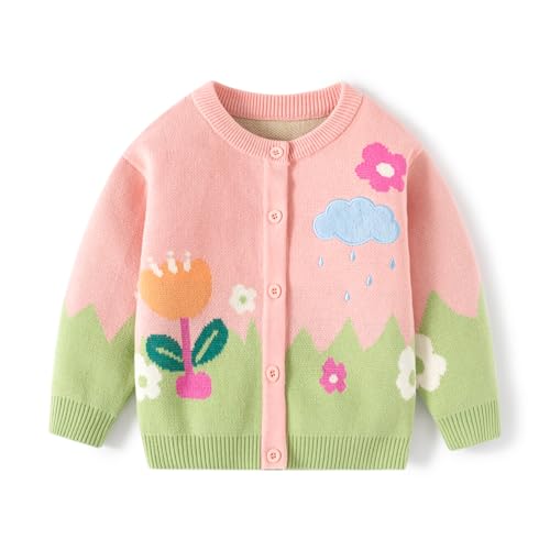 Image of Cute Baby Girls Hearts Knit Cardigan Sweater, Toddler Loose Long Sleeve Shirts Warm Tops for Fall Winter Love Design