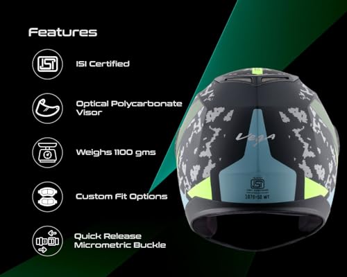 Image of Vega Edge DX US Army Full Face Motorcycle Helmet with Matte Shell, Shock Absorbing Liner, Comfortable Interior, Ventilated Fit, Aerodynamic Build, and Trendy Dull Black Battle Green Finish Dull Black Battle Green-L