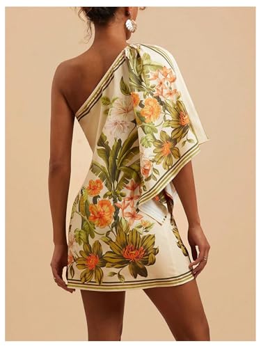 MakeMeChic Women's Boho Dresses Floral Ponchos Dolman Sleeve Dress Asymmetrical Mini Dress2