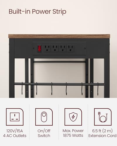 Image of VASAGLE Baker's Rack, Coffee Bar Stand with Charging Station, Storage Shelves, Pull-Out Wire Basket, Table for Microwave, Kitchen, Rustic Walnut UKKS036K41, 15.7 x 35.4 x 35.6 Inches
