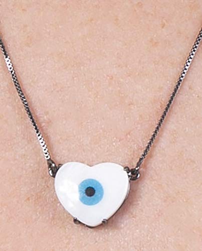 Colar de metal grafite com olho grego Sara