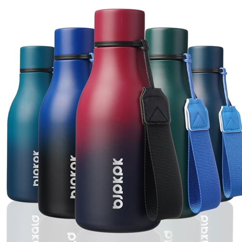 Image of BJPKPK Insulated Water Bottles, 12oz Stainless Steel Metal Water Bottle with Strap, BPA Free Leak Proof Jugs, Mugs, Flasks, Reusable Thermal Flasks for Sports & Travel, Charming Black Red