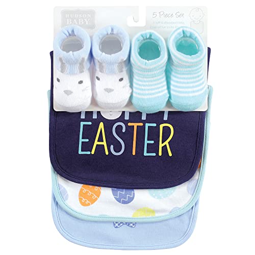 Image of Hudson Baby Unisex Baby Cotton Bib and Sock Set, Hoppy Easter, One Size