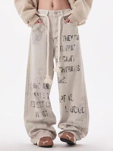 Unisex Y2k 90s Vintage Graffiti Letter Jeans Hip Hop Streetwear Grunge Distressed Casual Baggy Wide Leg Denim Pants2