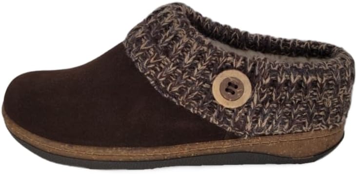 Clarks Womens Slipper Knitted Sweater Collar Clog - Suede Leather - Faux Fur Lining with Cork Midsole (DK Brown 8) | Image 2
