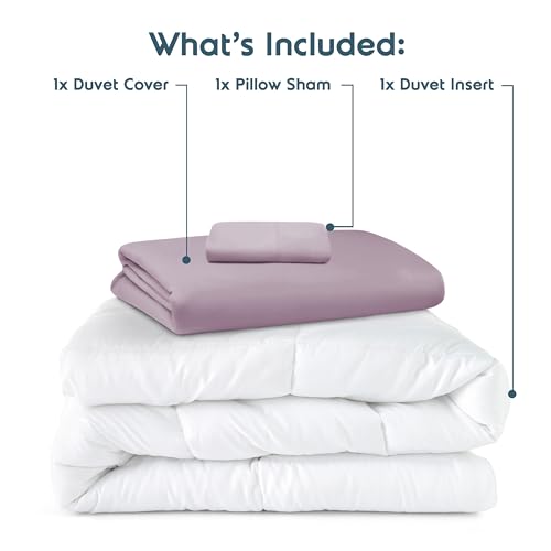 Nestl Twin Duvet Cover Set with Comforter Insert - Dusty Purple 3 Piece 68x90 Duvet Cover & 1 Pillow Sham with White Quilted Down Alternative Comforter, Ultra Soft, All Season