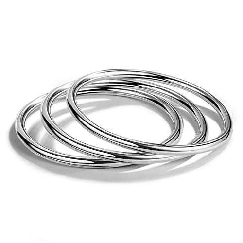H&Beautimer 925 Sterling Silver Italian Handmade Minimalist 4MM Bracelet for Women Charm Jewelry 60-65MM Bangle 1/2/3 Set Birthday Gift