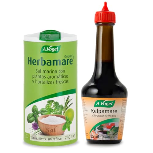 A.Vogel Pack | Herbamare | Sal marina no refinada con plantas aromáticas y hortalizas frescas | 250 g + A.Vogel Kelpamare | Salsa de Soja con Vegetales y Alga Kelp | 85 ml
