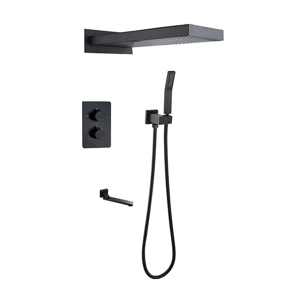 Miscelatore termostatico per Doccia, Set Doccia Nero, Miscelatore a 3 funzioni, Kit Doccia da 8 Pollici, 500 x 220 mm, soffioni Doccia rettangolari e Quadrati a Pioggia-B