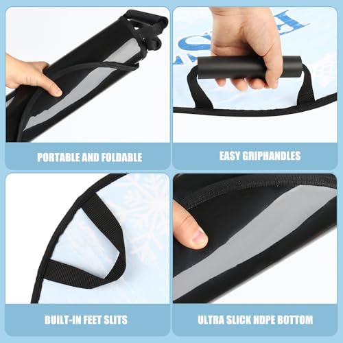 45\"×17\" Foldable Snow Sled, Fits 2 Children or 1 Adult, Ultra Portable Strong Sturdy Fabric Stitching, Handles with Steering, Kid\'s Winter Fun