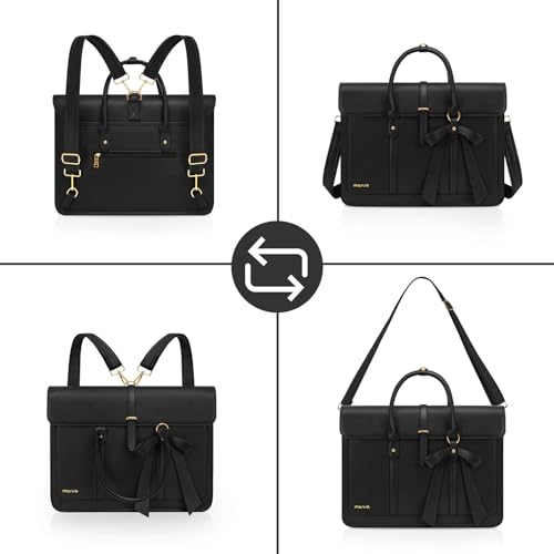 Bolso morral para laptop de mujer en cuero PU negro miniatura 6
