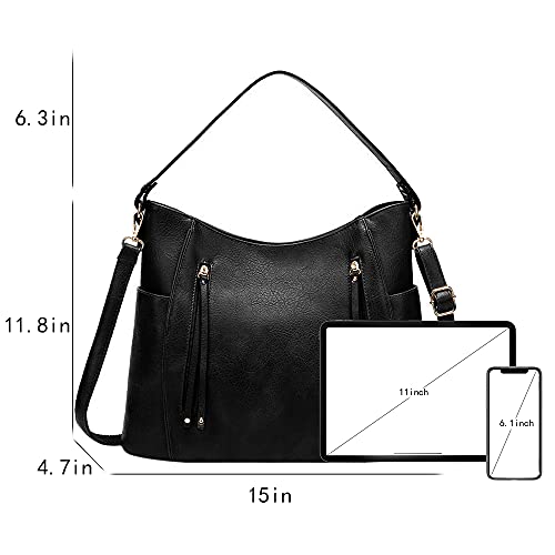 Image of Hobo Shoulder Bag Multi Pockets Purse Handbags Leather Tote Bag Large Crossbody Bag
