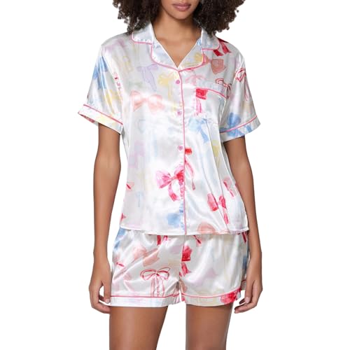 Women Funny Graphic Pajamas Set Christmas Halloween Party Lounge Set 2 Piece Casual Satin Pj Set Sleepwear Outfits