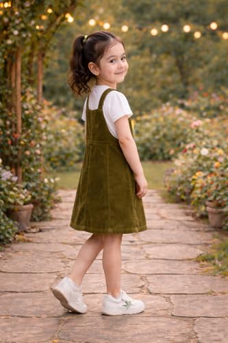 Image of superminis Girls Twill Denim Solid Color Dungree /Dress With Embroidered Pocket (1 Dress,1 Tee)