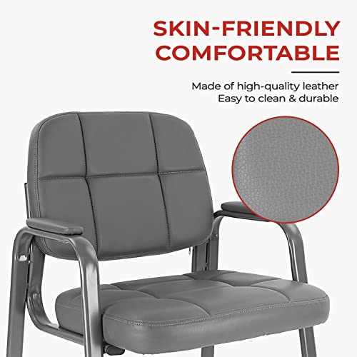 Image of CLATINA Classic Reception Chair with Padded Armrests and Sturdy Steel Frame, Ergonomic Guest Chair for Office Conference Waiting Meeting Room, Grey (1 Pack)