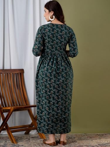 Image of Women's Cotton Floral Printed Maternity Dress Kurti with Feeding Zipper Maternity Gown for Women Feeding Dress