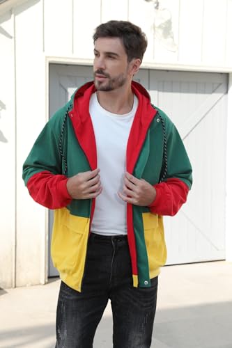 Betusline Men's Retro Long Sleeve Color Block Corduroy Jacket with Hood, XS-3XL4