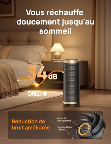 Chauffage d'appoint Dreo PTC 1800W avec oscillation 70° et minuterie 12h - 7