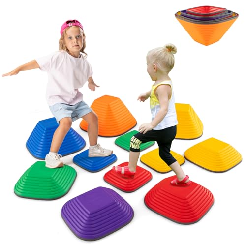 Costzon 11 Pcs Stepping Stone for Kids, Non-Slip Toddler Balance Blocks for Indoor/Outdoor, Balance Stones for Coordination Exercise, Obstacle Course Set for Daycare, Kindergarten, Gift for 3+ Kids