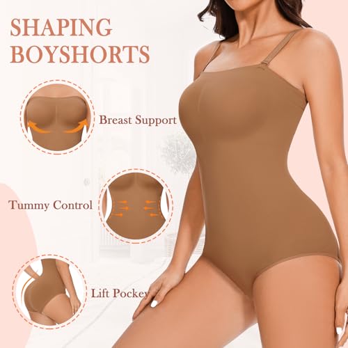 Image of Strapless Shapewear Bodysuit for Women Tummy Control Seamless Body Suits Slimming Tube Top Body Shaper Off Shoulder