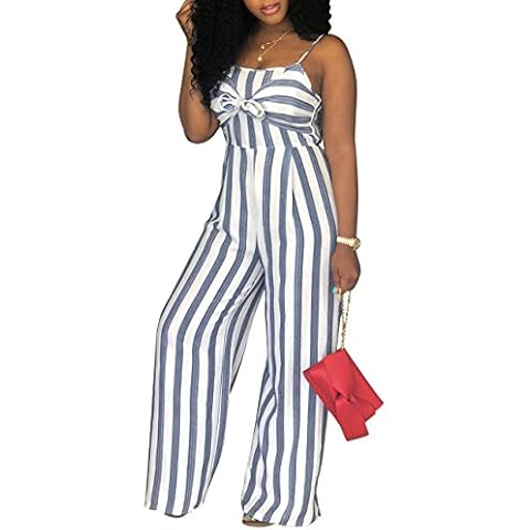 SheKiss Jumpsuits for Women Casual Summer Striped Jumpers Sexy Spaghetti Strap Grey Ladies Clothes Cover