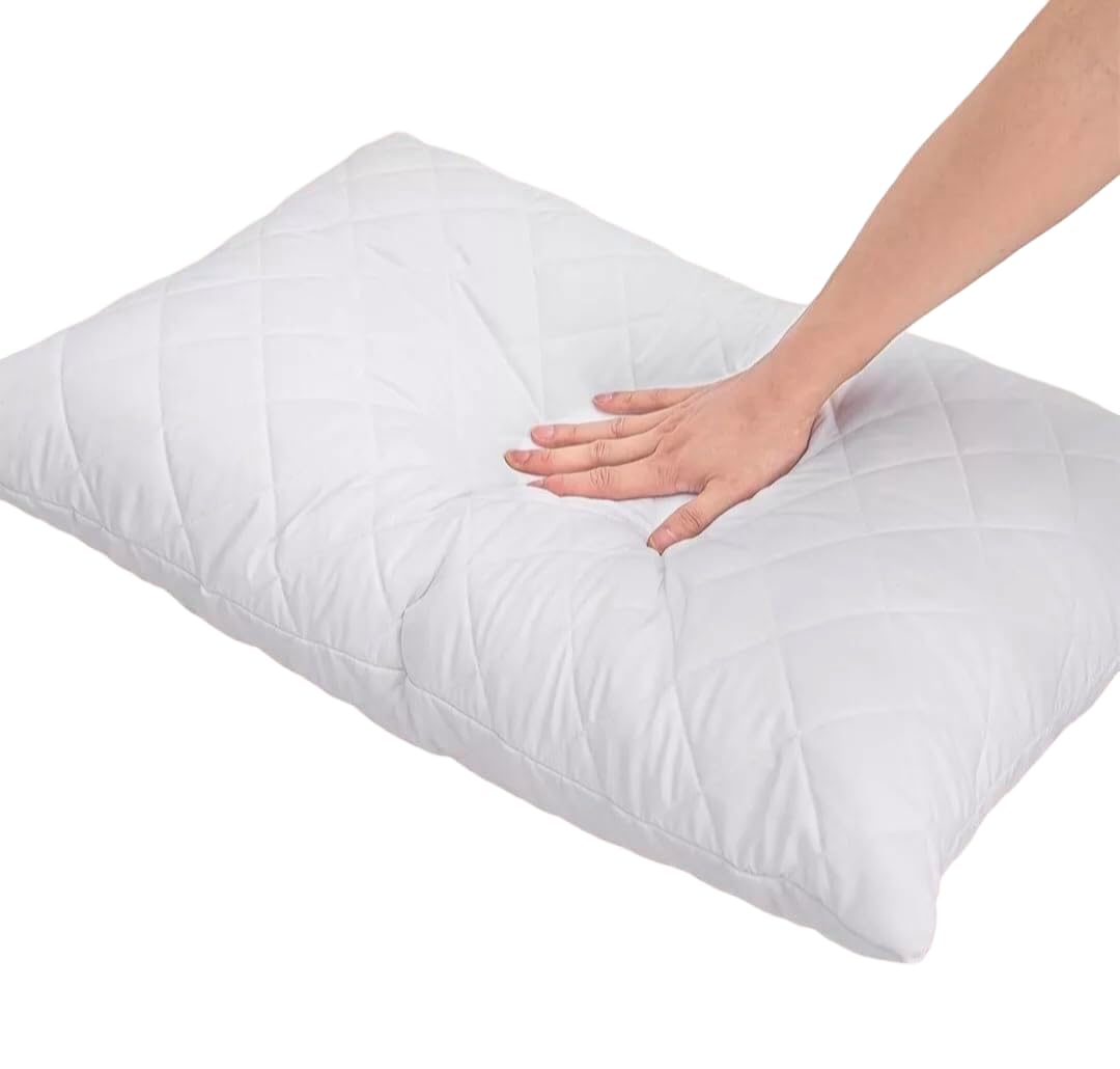Natural Diamond Stitch Cotton Fabric Hypoallergenic Hosiery Medium Hard Cotton Bed Pillow for Real Perfect Neck Support 18" x 28" - Set of (1)-image-7