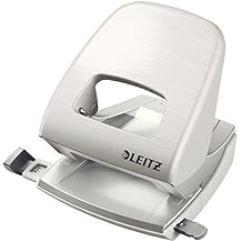 Leitz Hole Punch, 30 Sheets, Guide Bar with Format Markings, Metal, Style Range, 50060004 - Arctic White