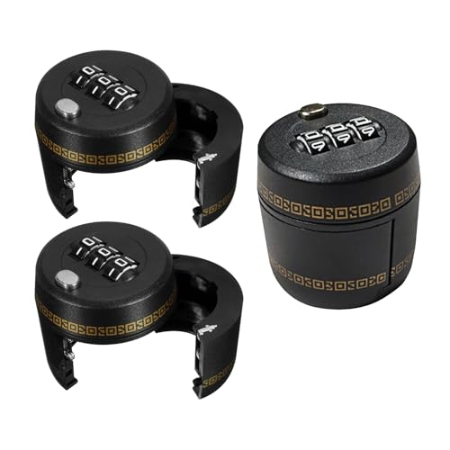 COLLBATH 3 Tapones De Seguridad para Botellas De Vino Y Licores con Cierre De Plástico Incluye Candado De 3 Dígitos Color Negro