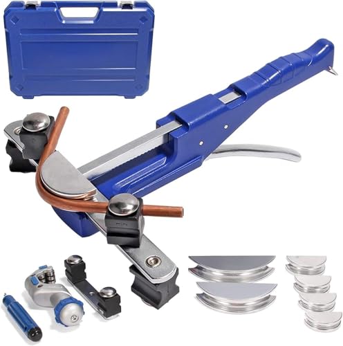 Questa piegatubi Manuale per Tubi in Rame e Alluminio, con taglierina e alesatore, Piega Tubi da 6 a 22 mm.