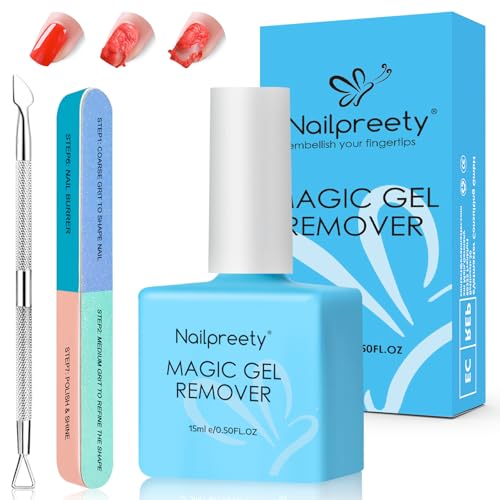 Quitaesmalte Gel 15ml con Empujador de Cutícula y Lima de Uñas, Removedor Esmalte Semipermanente, Permanentes para Uñas, No Daña las Uñas
