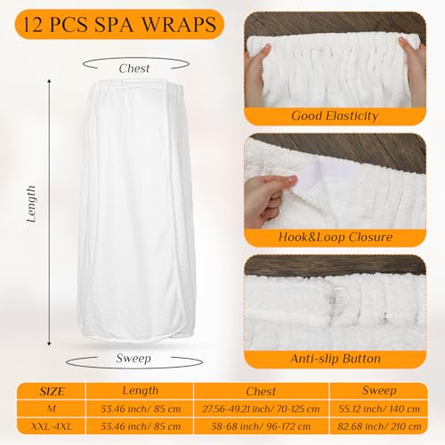Image of Tigeen 12 Pcs Spa Robe for Women Waffle Spa Wraps with Pocket Adjustable Closure Lightweight Towel Wraps for Bath Shower (White, M)