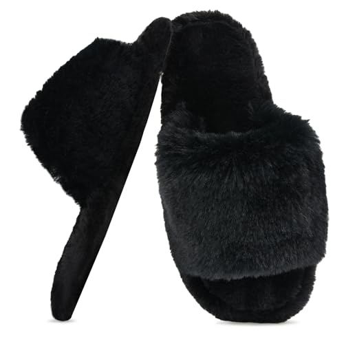 ZOORON Women's Fuzzy Slippers with Memory Foam Comfy Faux Fur Anti-Skid Sole Slippers for Women...