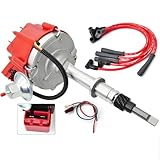 HEI Ignition Distributor 6522R with Red Plug Wires Compatible with Chevy Inline 6 Cylinder 230 250 292, Amc/Jeep 232&258 1956-1990 Replace# 164-15AZ, 841697, 301697