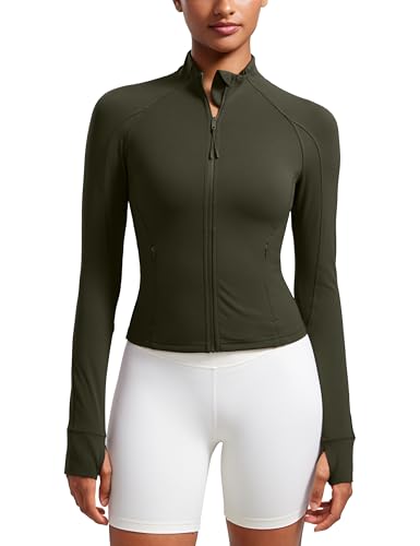 Image of CRZ YOGA Butterluxe Jackets Waist Length | Extremely Soft, Athletic, Slim Fit, Full Zip, Side Pockets, Thumb Holes, for Women