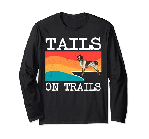 Tails On Trails German Wirehaired Pointer Dog Funny Hiking Long Sleeve T-Shirt, Black