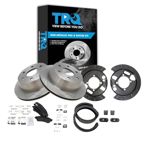 Image of TRQ Rear Brake Pad and Rotor Set Semi Metallic Compatible with 2003-2005 Chevrolet Astro 1999-2007 Silverado 1500 GMC Sierra 1500 2000-2001 Tahoe 2007 1500 Classic 2000-2001 Yukon Yukon XL 1500