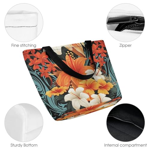 Tote Bag for Women Flowers And Tribal Patterns Printed Large Women Casual Shoulder Bag Reusable Shopping Handbag Grocery Bags for Work Travel3