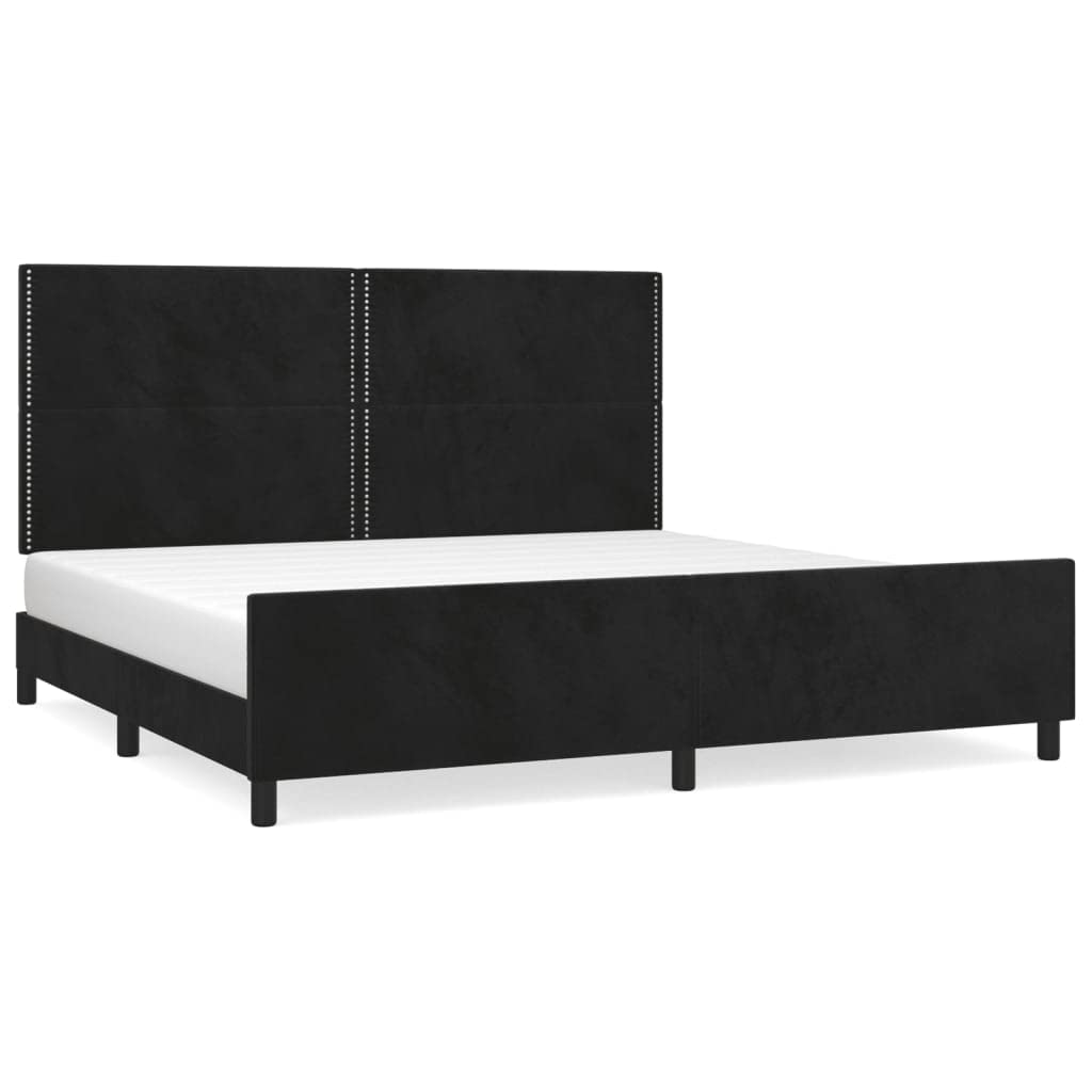 Hothingwell Telaio Letto Velluto 200x200 Cm con Testina Nero | Testina regolabile in altezza, piedi robusti, doghe in compensato, supporto posteriore per lettura