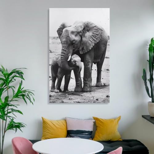 Poster sur toile Mom & Baby Elephant de 40x60 cm pour decoration murale