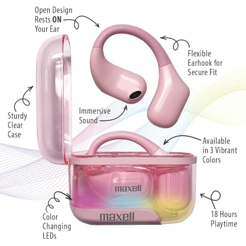 Image of Maxell OWS Pro, Bluetooth Open Earhooks, UP to 18 Hours Playtime with Case, Hear The World Around You, Immersive Sound, Vibrant Colors