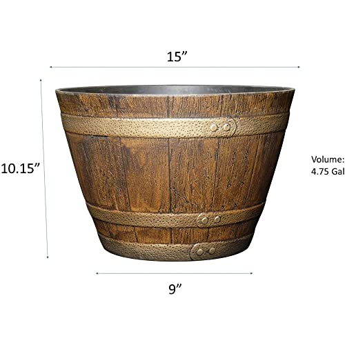 Classic Home And Garden 72 Whiskey Plastic Resin Flower Pot Barrel Planter thumb #4