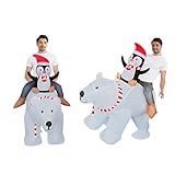 EEkiiqi Christmas Inflatable Penguin Riding Polar Bear Costume Inflatable Penguin Costume for Adult/Christmas Parade/Birthday (Polar Bear)