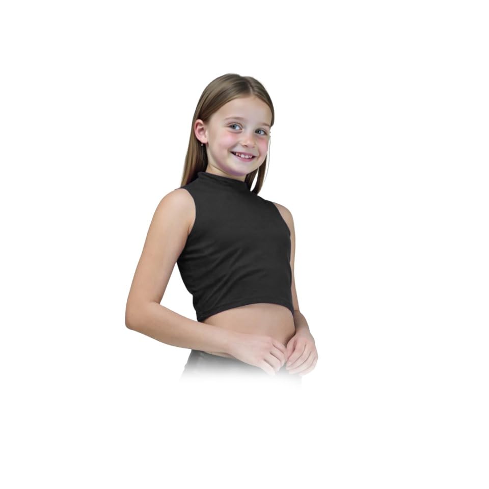 Image of Gum & Berries Girls Turtle Neck Crop Sleeveless Vest Tank Top Lightweight Disco Dance,