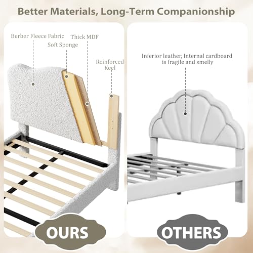 Image of GarveeHome Kids Full Size Bed Frame with Adjustable Headboard, Sherpa Fleece Upholstered Modern Platform Bed Frame Full with Sturdy Wood Slats, No Box Spring Needed, Easy Assembly, Light Grey