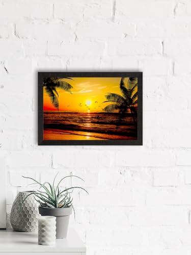 Image of eCraftIndia Flying Birds During Sunrise Beach View Painting Digital Printed Wall Art - Coastal Home Decor For Living Room, Bedroom, Office - Gift For Nature Enthusiasts, Family, Friends, Birthday