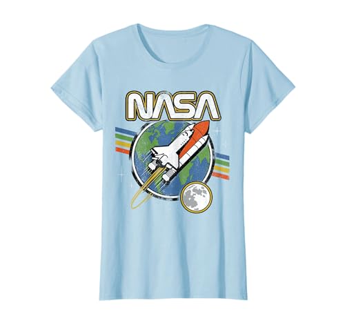 NASA Blast Off Retro Rainbow Stripes Graphic T-Shirt T-Shirt