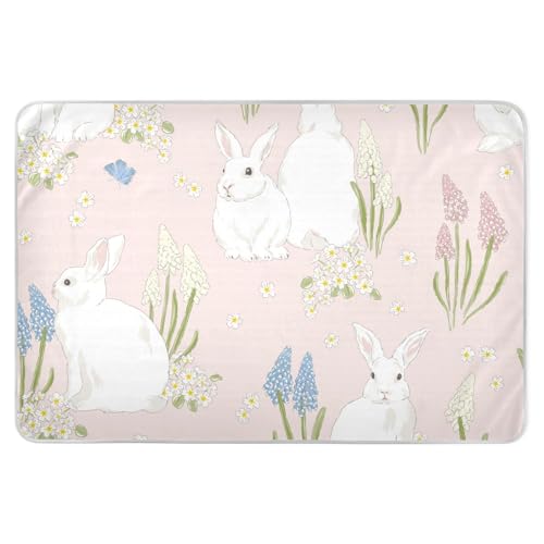Cute Bunny with Hyacinth and Butterfly Washable Bed Pads 34