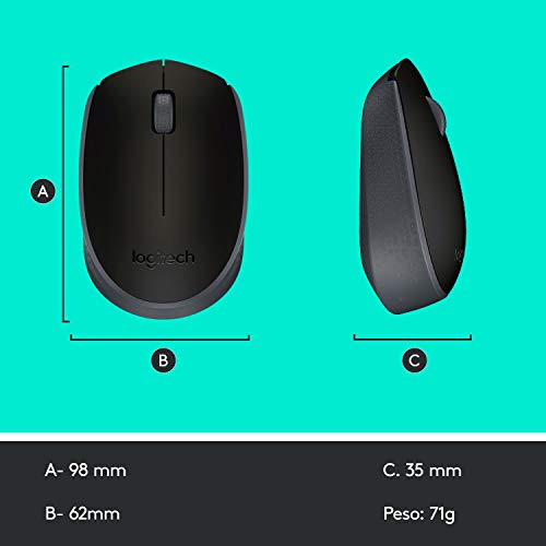 Mouse sem fio Logitech M170 com Design Ambidestro Compacto, Conexão USB e Pilha Inclusa - Preto glide